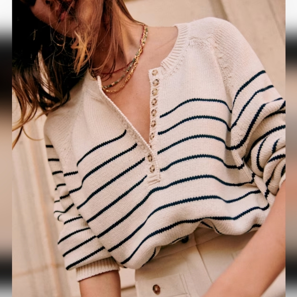 Sezane Leontine Jumper In Ecru & Navy